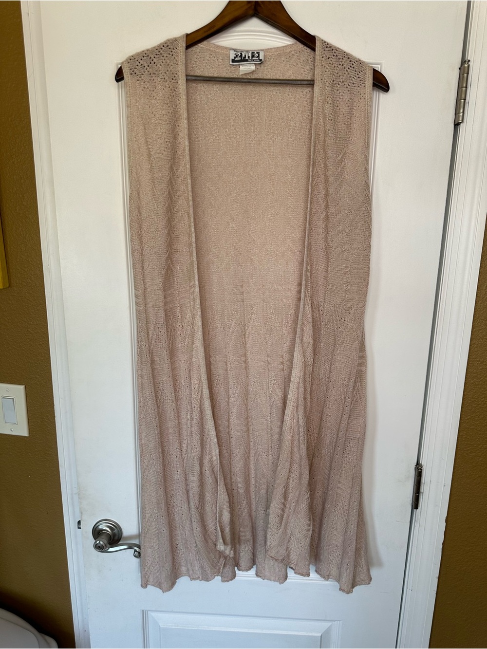 212 NY Vintage Boho Chic Beige/Light Pink Knit Longline Vest/Cover Up Size L
